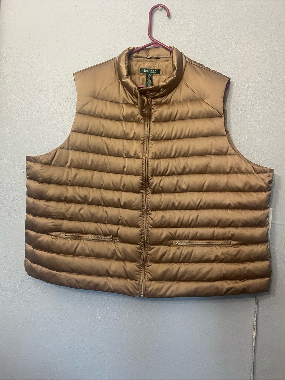 Lauren Ralph Lauren Down Vest Women 3XL Gold Zip Sleeveless Puffer Soft